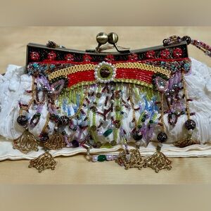 Mary Frances Beaded Clutch with Red and Gold Details